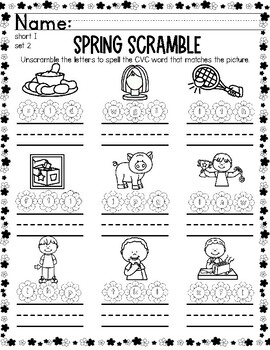 Spring Unscramble the CVC Word No Prep Worksheets| Flower Scramble ...