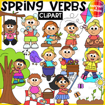 Preview of Spring Verbs Clipart - Grammar Spring Clipart - Spring Activities Clipart