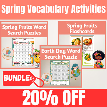 Preview of Spring Vocabulary Activities : Fruits & Earth day Word Search, Fruits Flashcards