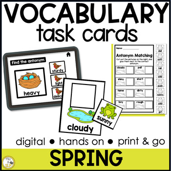 Preview of Spring Vocabulary Task Cards for Elementary - Print, Digital, & No Prep