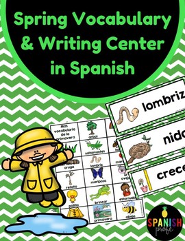 Preview of Spring Vocabulary & Writing Center in Spanish Word Wall (Vocabulario primavera)