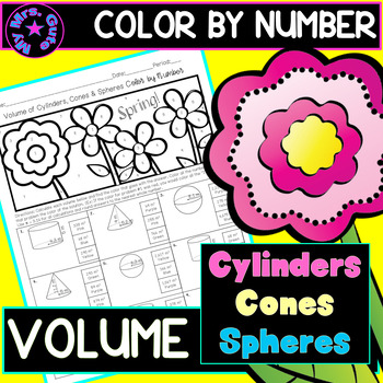 Preview of Volume Cylinders Cones Spheres Color by Number Worksheet