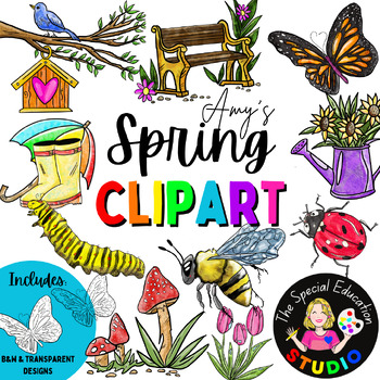 Preview of Spring Watercolor Clipart Special Education Watercolour Clip Art flowers bugs