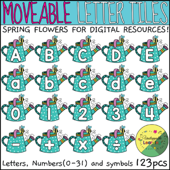 Preview of Spring Watering Can Alphabet Letter and Number Moveable Tiles