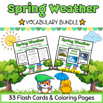 Preview of Spring Weather 22 Coloring Pages & Real Pictures Flashcards BUNDLE for PreK-K
