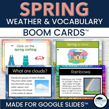Preview of Spring Weather Boom Cards: Rainbows, Clouds, Seasonal Clothing BUNDLE