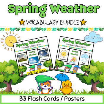Preview of Spring Weather Flash Cards BUNDLE for PreK-Kindergarten Kids- 22 Printable Pages