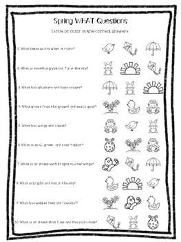 spring wh question worksheets by the sweet talker tpt