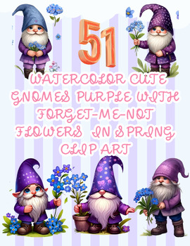 Preview of Spring Whispers: Purple Gnomes & Forget-Me-Nots Clip Art Collection