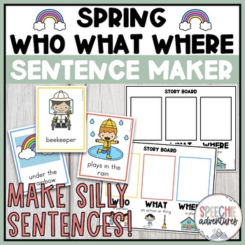 Preview of Spring Who What Where Sentence Builder for Speech Language Therapy