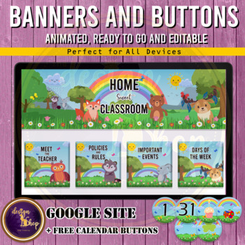 Preview of Spring Woodland Animals Headers and Buttons Animated , Ready to Go and Editable