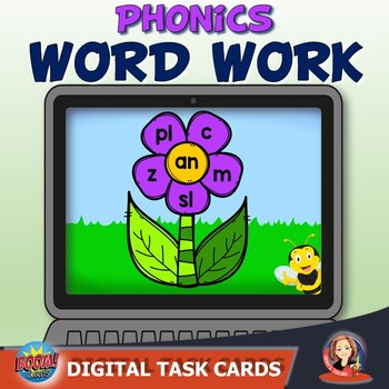 Preview of Spring Word Families Digital Boom Card Activities for Distance Learning