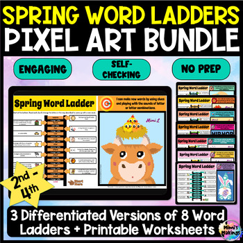Preview of Spring Word Ladder Pixel Art Bundle for Spelling & Vocabulary - Differentiated