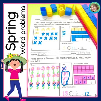 Preview of Spring Math Word Problems Within 20 Story Problem Worksheets & Math Journal Page