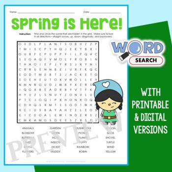 Preview of Spring Break Word Search Activity 2nd 3rd Grade Puzzle Activity Vocabulary Sheet