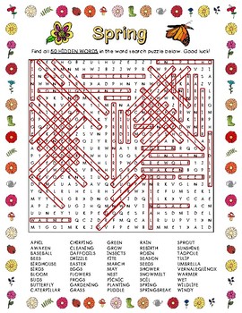 spring word search 50 words by larue learning products tpt