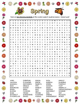 Preview of Spring Word Search (50 Words)