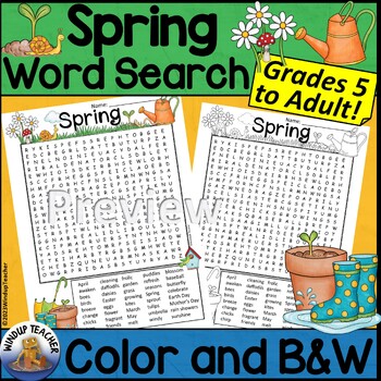 Preview of Spring Word Search - HARD Grades 5 to Adult - Printable Activity