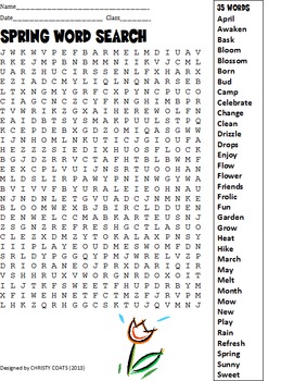 Spring Word Search FREE (35 WORDS) by Christy Coats | TpT