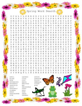 Preview of Spring Word Search- Harder 30 Words