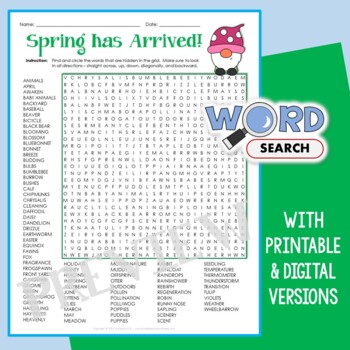 Preview of Hard Spring Word Search Puzzle Middle School Fun Activity Vocabulary Worksheet