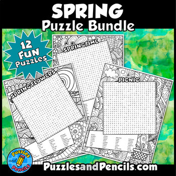 Preview of Spring Word Search Puzzle Activity BUNDLE | 12 Spring Wordsearch Puzzles