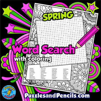 Preview of Spring Word Search Puzzle Activity with Coloring | Seasons Wordsearch