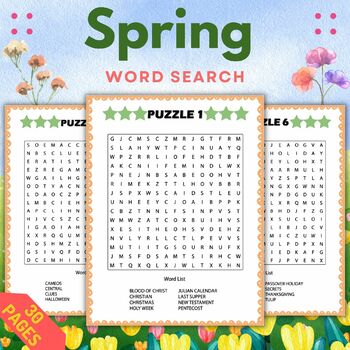 Preview of Spring Word Search Puzzles With Solutions - Fun March April Games Activities