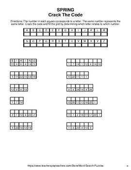 spring word search puzzle word scramble secret code crack the code