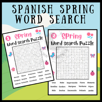 Preview of Spring Word Search SPANISH La primavera crossword sight words activities primary