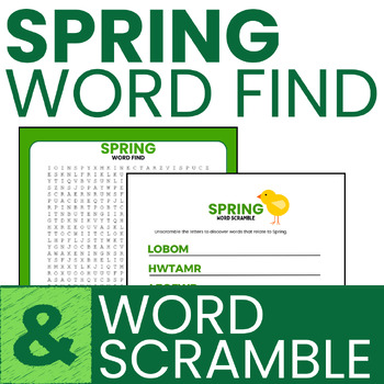 Preview of Spring Word Search and Word Scramble- Activity, Word Find, Worksheets ELA