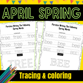 Spring Word Tracing & Coloring-April Writing Worksheets