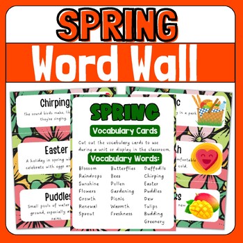 Preview of Spring Word Wall, Spring Vocabulary Cards With Their Definitions