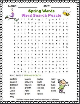 spring words fun word search puzzle for grades 2 3 4 by puzzletainment