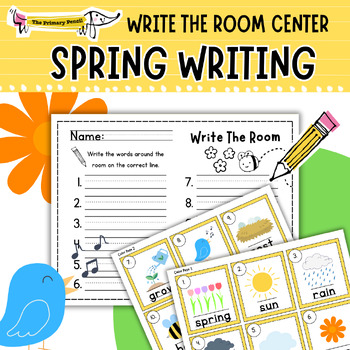 Preview of Spring Write The Room Word Hunt Center | March/April Seasons Handwriting K-2