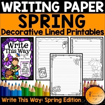 Preview of Spring Primary Lined Writing Paper Primary Lines Handwriting Decorative Borders
