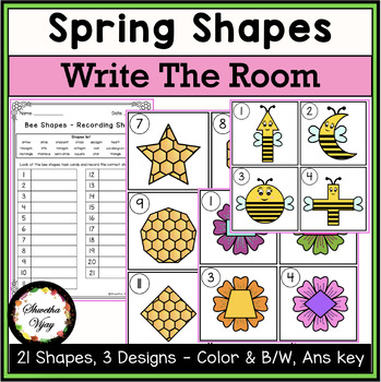 Preview of Spring Write the Room Shapes Activity 2D Shapes Worksheets