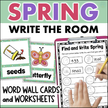 Preview of April May Spring Write the Room Word Search Kindergarten 1st Grade Activities