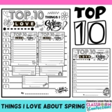 Spring Writing Activity : Top Ten List : Things I love Abo