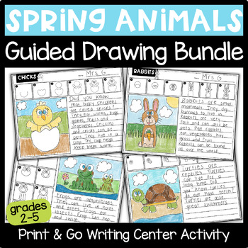 Preview of Spring Writing Center BUNDLE grades 2-5 | Directed Drawing April | Easter Art