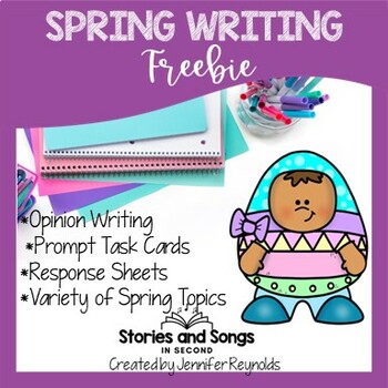 Preview of Spring Writing Prompt Task Cards and Templates - Opinion FREEBIE