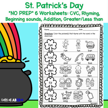 Preview of St. Patrick's Day | No Prep Kindergarten Worksheets