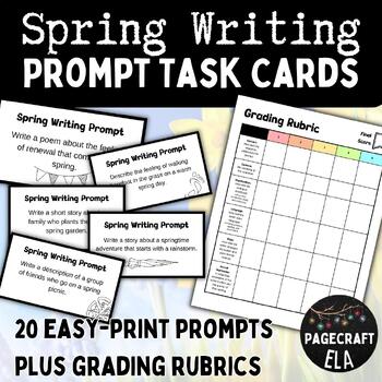 Preview of Spring Writing Prompts | Creative Writing | Task Cards and Slides | Rubric