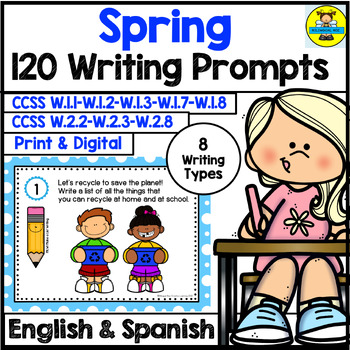 Preview of Spring Writing Prompts English and Spanish Escritura Primavera Bilingüe