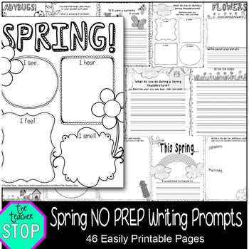 Preview of Spring NO PREP Writing Prompts - Grades K - 2nd PNG and PDF {The Teacher Stop}