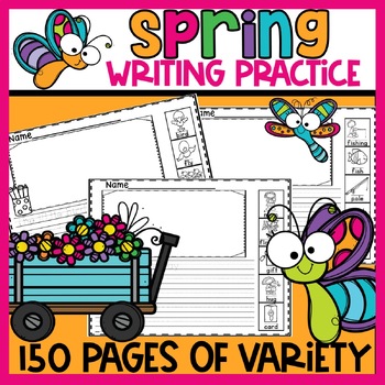Preview of Spring Writing Pages with Picture Prompts Word Bank Kindergarten First Grade