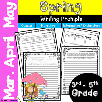 Preview of Spring Writing Prompts: Opinion, Narrative, and Informative | 3rd - 5th Grade