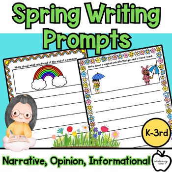 Spring Writing Prompts Second Grade with Lined Paper and Picture Box
