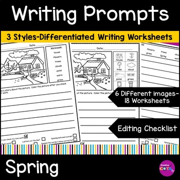 Preview of Occupational Therapy Spring Sentence Writing Prompts with Pictures & Word Banks