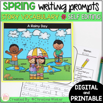 Preview of Spring Writing Prompts - worksheets & digital Google slides